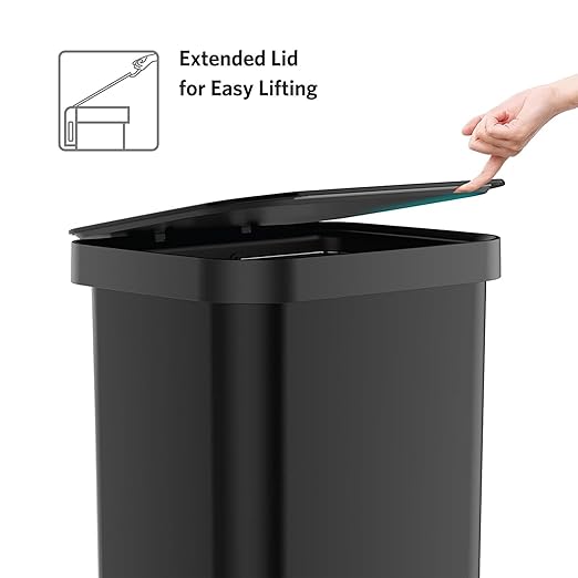 Glad Stainless Steel Step Trash Can, Series 2 with Clorox Protection - Large Black Kitchen Garbage Bin with Soft Close Lid, Foot Pedal and Waste Bag Roll Holder, 13 Gallon