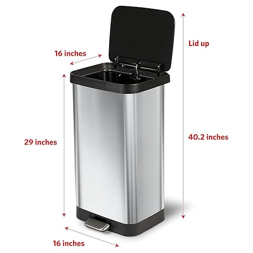 Glad Stainless Steel Step Trash Can with Clorox Odor Protection | Large Metal Kitchen Garbage Bin with Soft Close Lid, Foot Pedal and Waste Bag Roll Holder, 20 Gallon, Stainless