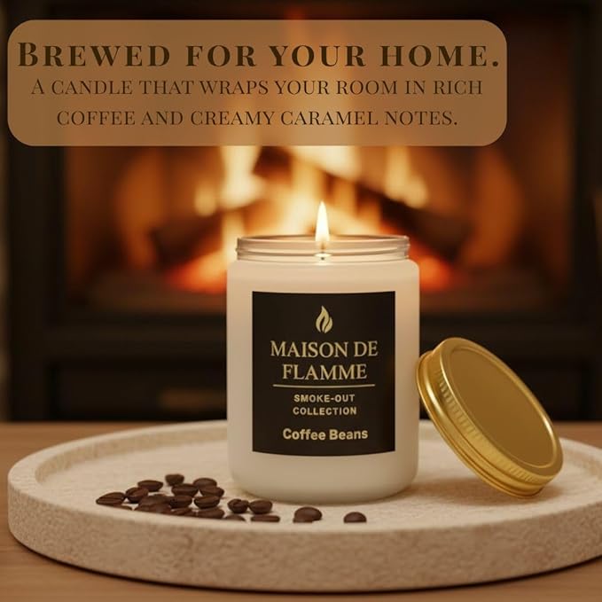 Coffee Beans Odor-Eliminating Scented Candle, 200g/7oz White Jar – Long-Lasting Soy Wax Blend Candle for Smoke, Kitchen & Home Odors