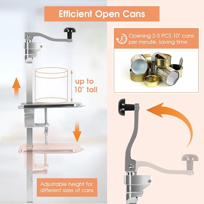 Commercial Can Opener, for #10 Cans, Heavy Duty Manual Table Can Opener with Plated Steel Base for Restaurant Food Store Hotel Bar Home up to 11 Inch