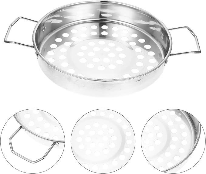 Hemoton Stainless Steel Colander With Double Handle Large Hole Cooking Strainer Mesh Steaming Basket for Draining Food Pastas Washing Fruits Vegetables Salads Silver