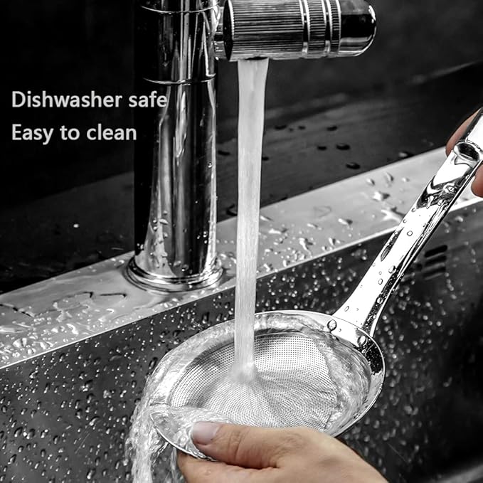 Kitchen Skimmer Strainers Stainless Steel Mesh Colanders Food Strainers Set Fine Mesh Sieve With Handle Slotted Spoon Handheld Fry Oil Filter For Cooking Vegetable Strainer Foam Hot Pot 2Pack