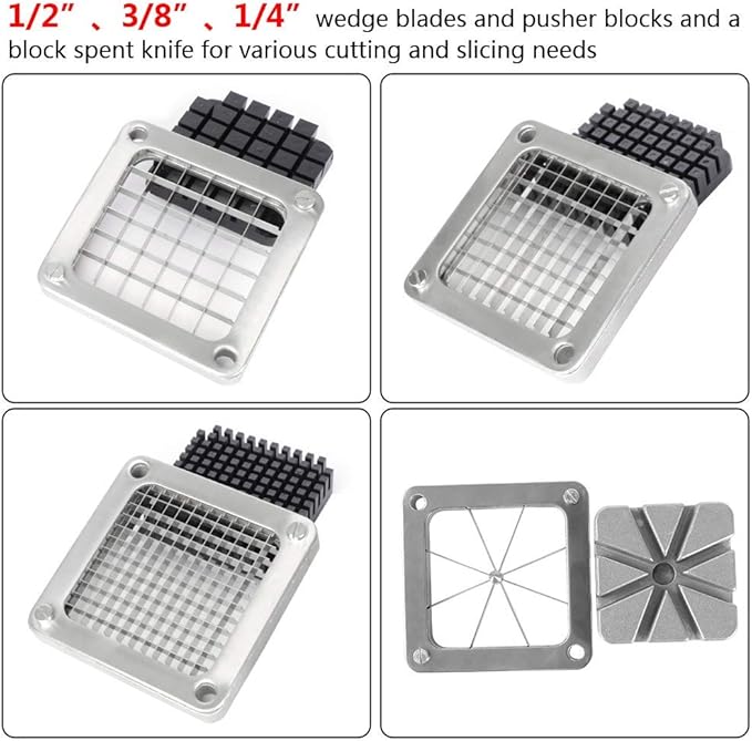 ROVSUN Commercial Vegetable Chopper French Fry Cutter Potato Slicer Fruit Chopper, Super Value Set of Suction Feet, 1/2'', 3/8'', 1/4'', 8-Wedge Blades and Pusher Blocks for Restaurant, Home & Kitchen