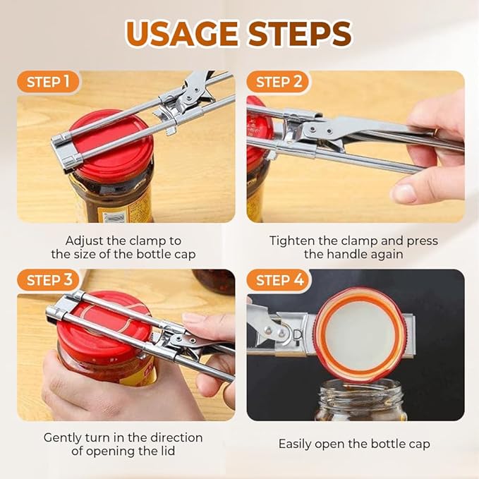 Adjustable Stainless Steel Jar Opener, 2026 New Multifunctional Stainless Steel Can Opener, Jar Lid Opener for Weak Hands, Manual Jar Lid Gripper Bottle Opener Kitchen Accessories(2PCS)