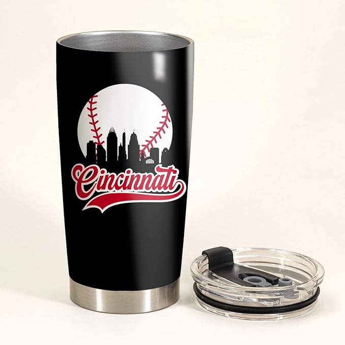 Legends Cincinnati Baseball City Skyline Tumbler - Coffee Mug Insulated Tumbler With Lid - Mother's Day, Father's Day, Birthday, Christmas Gifts For Fans - 20 Oz| Stainless Steel