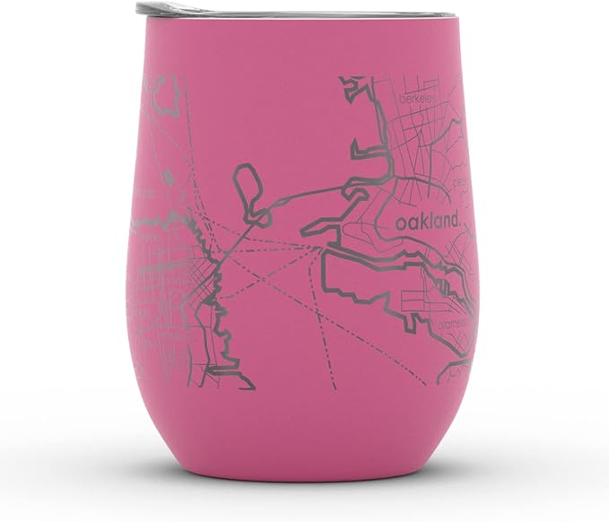 Well Told Engraved San Francisco California Map Insulated Wine Tumbler, Etched Stainless Steel Cup (12 oz, Sunset Pink) City Map Insulated Tumbler, Custom Insulated Tumbler, Outdoor Drinkware