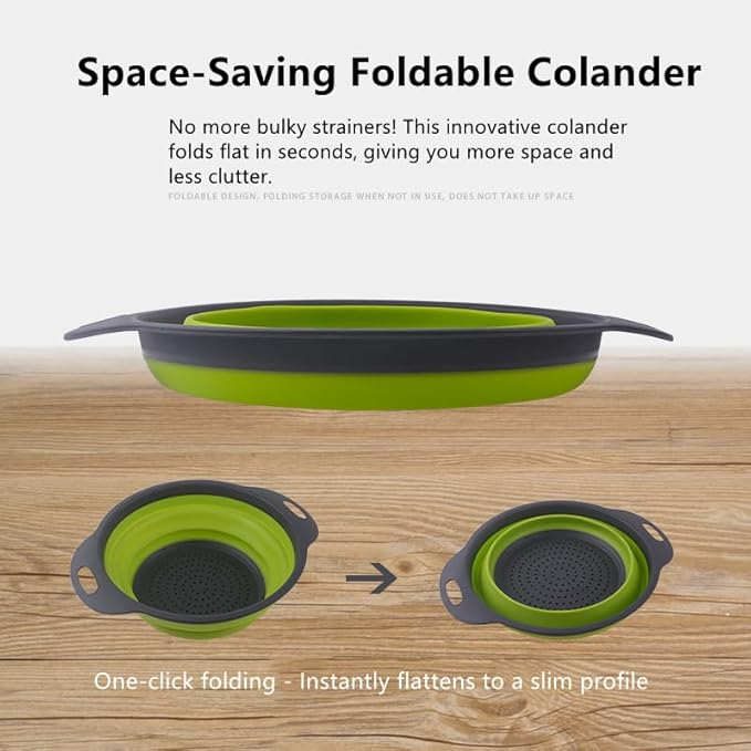 2-Pcs Collapsible Colander Set & Vegetable wash Basket,colander for kitchen,strainer, Space Saving Outdoor Multi-Purpose Foldable Sink,