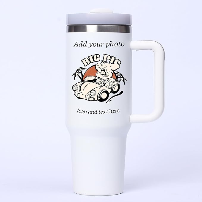 Personalized Tumbler with Handle, 20oz Insulated Coffee Tumbler with Lid and Straw, Custom Stainless Steel Travel Cup for Women Men (Cartoon)