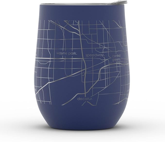 Well Told Engraved Indianapolis Indiana Map Insulated Wine Tumbler, Etched Stainless Steel Cup (12 oz, Midnight Blue) City Map Insulated Tumbler, Custom Insulated Tumbler, Outdoor Drinkware
