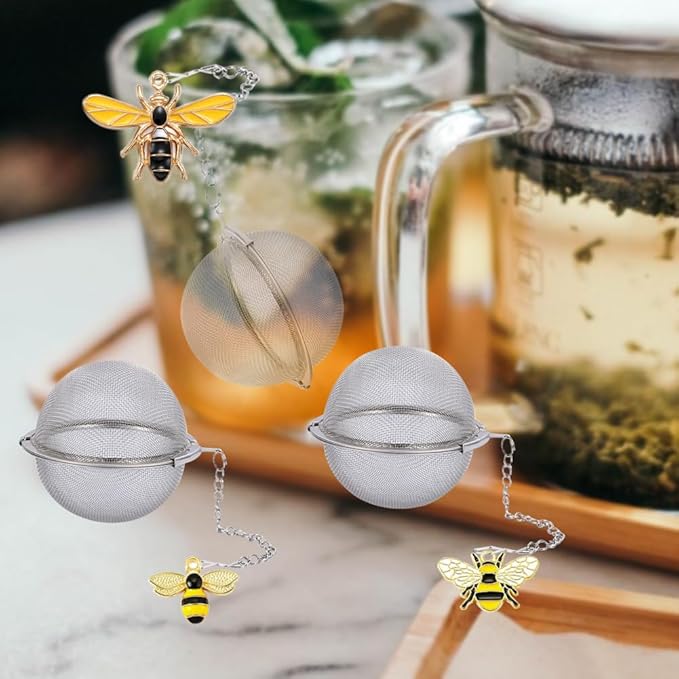 3 Pcs Tea Infusers for Loose Tea Leaf Steeper Tea Balls for Loose Tea Diffusers for Loose Tea Stainless Steel Tea Infuser Loose Leaf Tea Steeper with Metal Pendant (Bee 3)