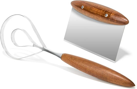 Nambe x Tom Papa Breaking Bread Gift Set, Bench Knife & Whisk - Stainless Steel Tools with Acacia Wood Handles for Dough Cutting, Mixing & Baking Prep - Kitchen Utensil Duo, Modern Housewarming Gift