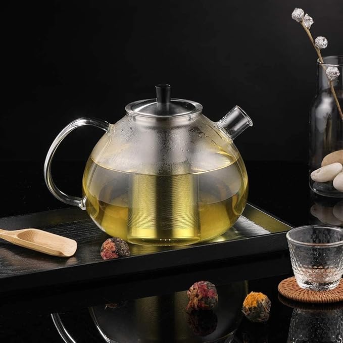 67oz XL Large Glass Teapot with Infuser Stovetop Safe, Tea Pots for Loose Tea Glass, Glass Tea Kettle for Stove Top, Clear Teapot with Strainer for Loose Tea (2000 ml)