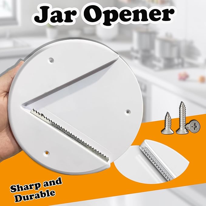 Upgraded Jar Opener, One-Handed, Non-Slip, Plastic, White, Under Cabinet Jar Opener Tool, Bottle Opener for Seniors, Arthritis, Carpal Tunnel, Essential Kitchen Gadget