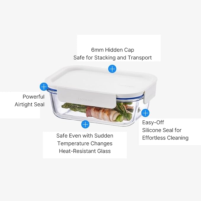LocknLock LNG428S4W The Clear Heat-Resistant Borosilicate Glass Food Storage Set, 8-Piece (4 Containers + 4 Lids)