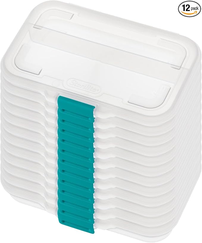 Sterilite Small Divided Pencil Box, Stackable Plastic Small Storage Container with Latching Lid, Organize Pens and Small Items, Clear Case, 12 Pack