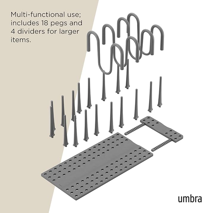 Umbra Peggy Kitchen Drawer Cupboard Organizer Tray - Adjustable Storage System For Food Containers, Cookware, Serveware, Utensils and More, Grey (Pack of 6)