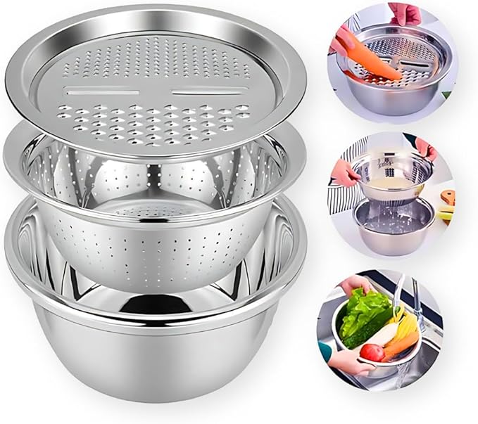 𝟭𝟱 𝗬𝗲𝗮𝗿𝘀 𝗪𝗮𝗿𝗿𝗮𝗻𝘁𝘆 3-in-1 Multifunctional Stainless Steel with Grater,Drain Basin and Solid Basin for Cutting/Washing Vegetables & Fruits Easily and Conveniently