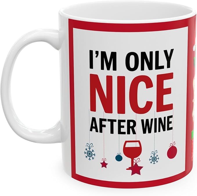 Christmas Naughty and Nice Coffee Cup Mug. Santa Funny Holiday Wine Lover