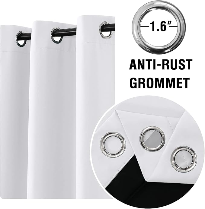 H.VERSAILTEX 100% Blackout Curtain Panels 63 Inches Long Thermal Insulated Blackout Lined Curtains for Bedroom Two Layers Full Light Blocking Drapes for Living Room, 2 Panels, Pearl White