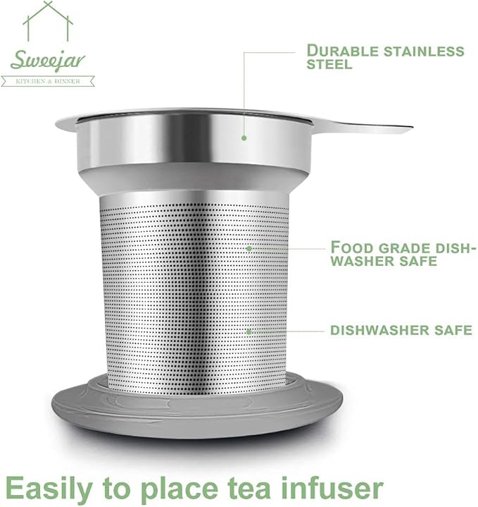 Sweejar Porcelain Tea Infuser Mug with Lid, 16 oz Teacup with Strainers for Loose Leaf Tea, Microwave and Dishwasher Safe Coffee Mug(Purple)