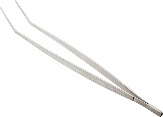 Mercer Culinary 18-8 Stainless Steel Precision Plus Chef Plating Tong, Curved Tip, 11-3/4 Inch