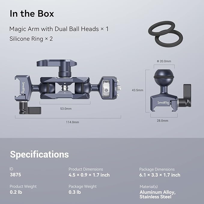 SmallRig Articulating Magic Arm with NATO Clamp and 1/4"-20 Screw (with Retractable Pins), 360 Degree Rotation, Max Load of 12 Ib Magic Arm for Field Monitor, Camera and Lights 3875