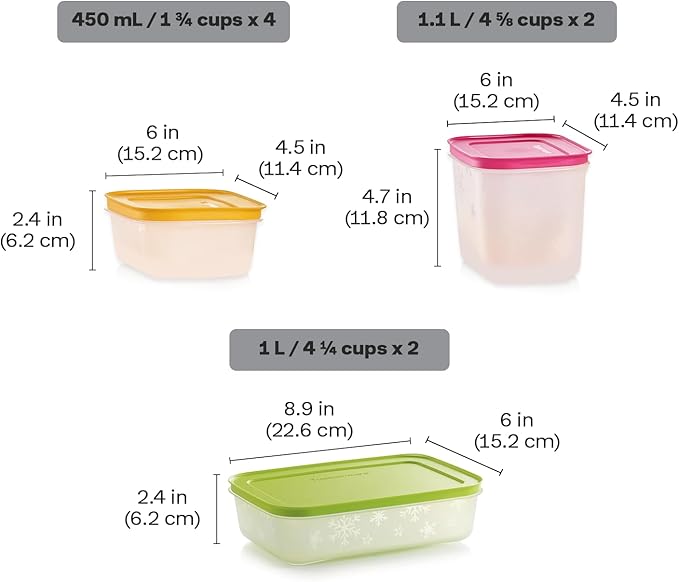 Tupperware Freezer Mates Gen II 8 Piece Food Storage Container Set, Dishwasher Safe and BPA Free (8 Containers, 8 Lids)