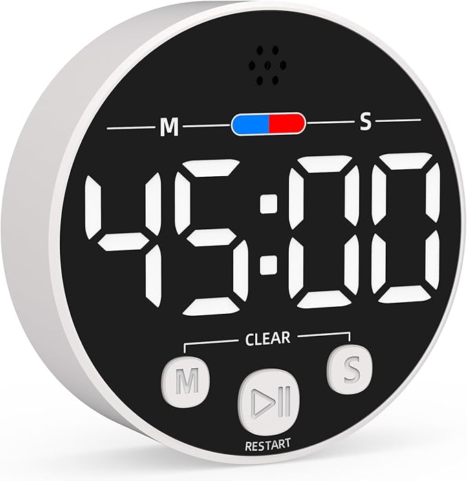 Large LED Digital Timer, Magnetic Countdown Loud Timer for Kitchen Cooking, Classroom Whiteboard, Kids, Toddler, Game, Productivity, Focus, Work, Task, Office, Meeting – Small, Simple, Visual, White