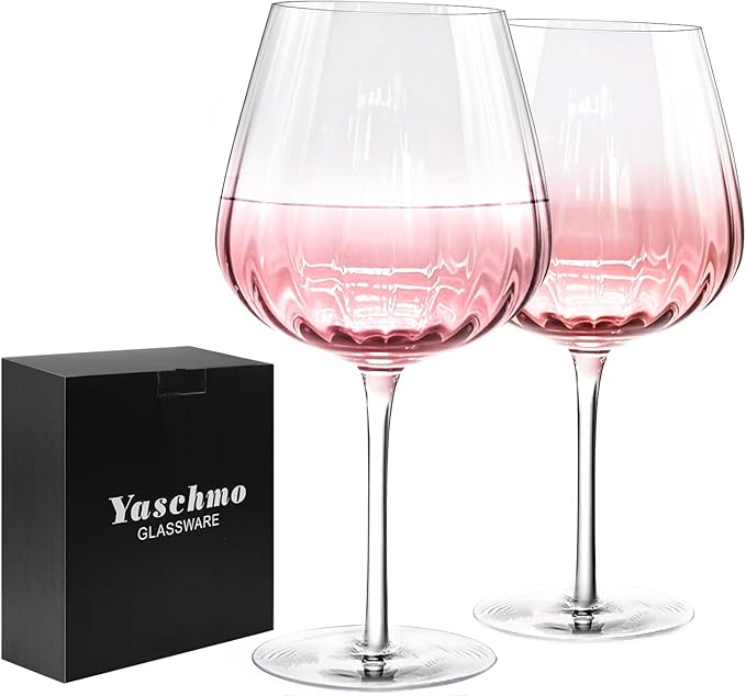 Pink Wine Glasses Set of 2, Birthday Gifts for Women, 21oz Large Wine Glasses, Colored Crystal Glassware, Unique Drinkware Gift for Friend, Mom, Wife, Wedding, Anniversary, Special Occasions