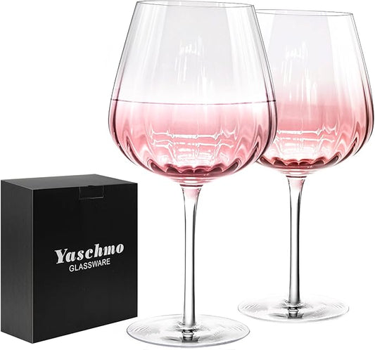 Pink Wine Glasses Set of 2, Birthday Gifts for Women, 21oz Large Wine Glasses, Colored Crystal Glassware, Unique Drinkware Gift for Friend, Mom, Wife, Wedding, Anniversary, Special Occasions