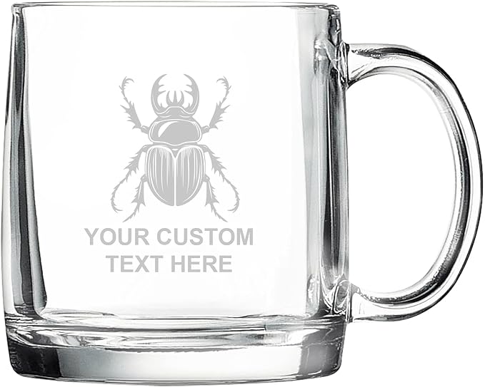 Beetle, Personalized 12.5 oz Polar Camel Glass Coffee Desk Mug – Custom Laser Engraved Clear Cup for Tea, Espresso, Latte, Whiskey - Microwave Safe/Made in USA