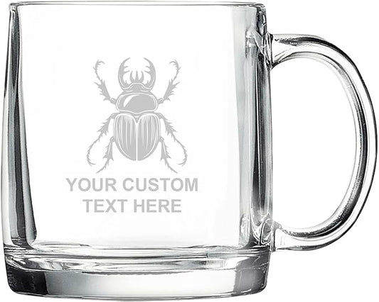 Beetle, Personalized 12.5 oz Polar Camel Glass Coffee Desk Mug – Custom Laser Engraved Clear Cup for Tea, Espresso, Latte, Whiskey - Microwave Safe/Made in USA