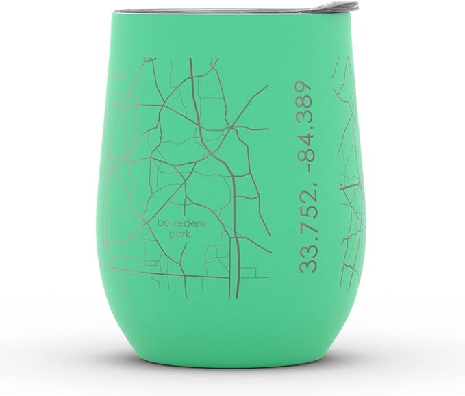 Well Told Engraved Atlanta Georgia Map Insulated Wine Tumbler, Etched Stainless Steel Cup (12 oz, Sunday Green) City Map Insulated Tumbler, Custom Insulated Tumbler, Outdoor Drinkware