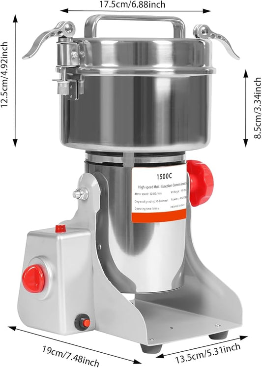 1500g Electric Grain Grinder Mill, 4100W Dry Cereals Pulverizer Commercial Superfine Grinding Machine High Speed Multi-Function Grain Grinder 50-300 Mesh Timing 1-5 Minutes (1500g/4100W)