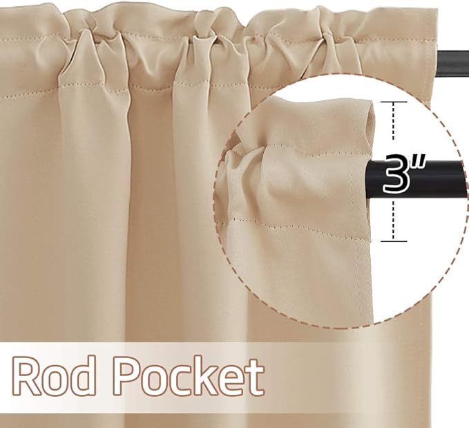 NICETOWN Farmhouse Valances for Kitchen/Bathroom/Living Room/Bedroom Blackout Privacy Adjustblae Rod Pocket Short Winow Curtains for Cafe/Loft/Office, 1 Pair, 42" x 18" + 1.6" Header, Biscotti Beige