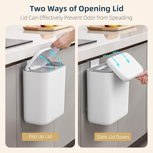 MUEE 1.3 Gal/5L Hanging Small Trash Can with Lid, Kitchen Waste Bin Countertop Compost Bin Under Sink Trash Can, Odorless Garbage Can Trash Bin Waste Basket for Cupboard, Bathroom, Camping, Office, RV