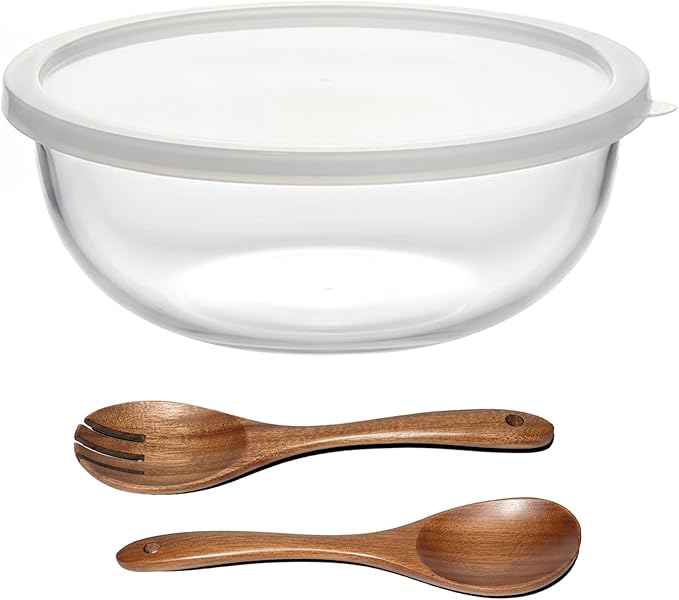 6.2Quart Large Glass Bowl for Sourdough Bread Making with Lid,Thickened 12Inch Clear Glass Salad Cooking Bowls for Kitchen Salad Bread Storage, For Prepping, Marinating & Brining Kimch