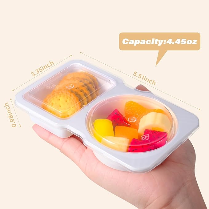 Double Compartment Snack Containers with Lids, 2 Compartment Condiment Container, Plastic Disposable Snack Pack Containers for Sauce, Salad, Food Storage Box(30PCS-White)