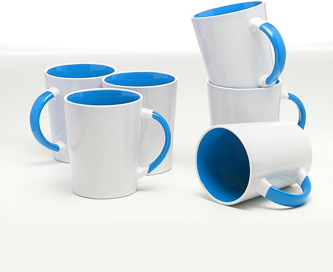 DISCOUNT PROMOS Ceramic Latte Coffee Mugs by Albany 13 oz. Set of 10, Bulk Pack - Perfect for Coffee, Tea, Espresso, Hot Cocoa, Other Beverages - Process Blue
