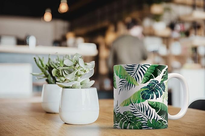 MUGBREW Banana Coconut Tropical Leaves Ceramic Coffee Mug Tea Cup, 11 OZ