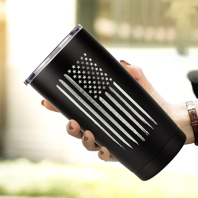 Military Gift Shop 20oz American Flag Tumbler, Insulated Steel USA Coffee Mug with Lid | Disabled Vet Owned Business | Flag 20 oz