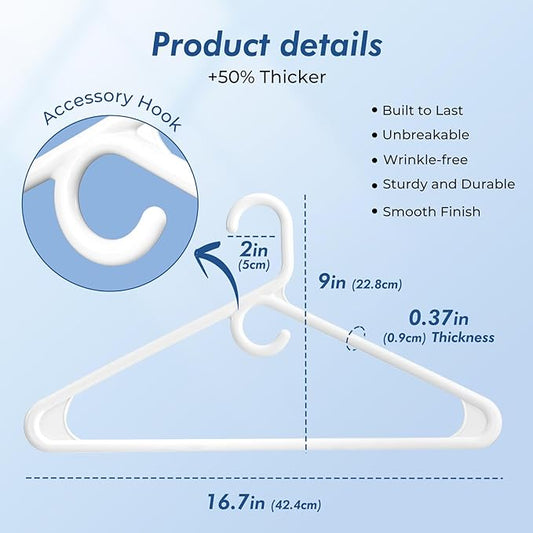 HOUSE DAY Quality Plastic Clothes Hangers 24 Pack – Super Heavy Duty 20lb Capacity Thick Strong Closet Hangers White for Adult Clothing – Durable for Coats, Jackets, Jeans, Pants