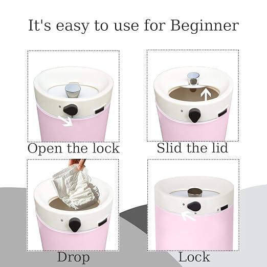 Diaper Pail, Airtight Odor Control Baby Diaper Bin with Childproof Lock, Stainless Steel Garbage Pail with lid, 15 Liter/ 4 Gallon Compact Nursery Trash Can with Removal Inner Liner, Pink