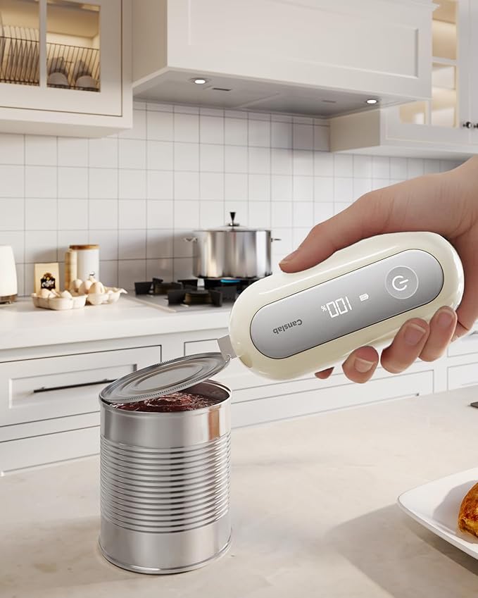 Canslab RETRO Electric Can Opener, Auto-Stop One-Touch Operation, USB Rechargeable with LED Battery Track, Side Cut Smooth Edge Can Opener for Seniors with Arthritis, Wall-Mountable Small Size, Cream