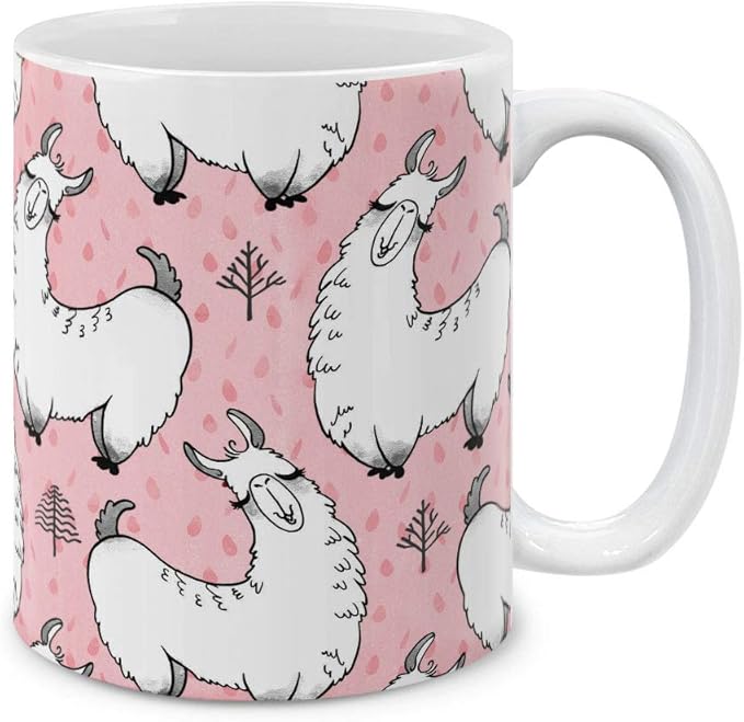 MUGBREW Pink Llama Pattern Ceramic Coffee Mug Tea Cup, 11 OZ