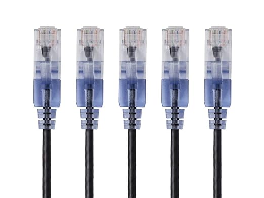 Monoprice Cat6A Ethernet Patch Cable - Snagless RJ45, 550Mhz, 10G, UTP, Pure Bare Copper Wire, 30AWG, 5-Pack, 3 Feet, Black - SlimRun Series
