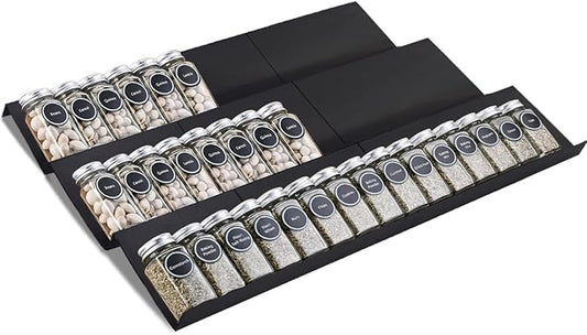 Expandable Spice Drawer Rack Organizer Insert for Kitchen Cabinet - Multi Tier Adjustable Spice Storage Shelf for Seasoning and Jar, Pack of 9