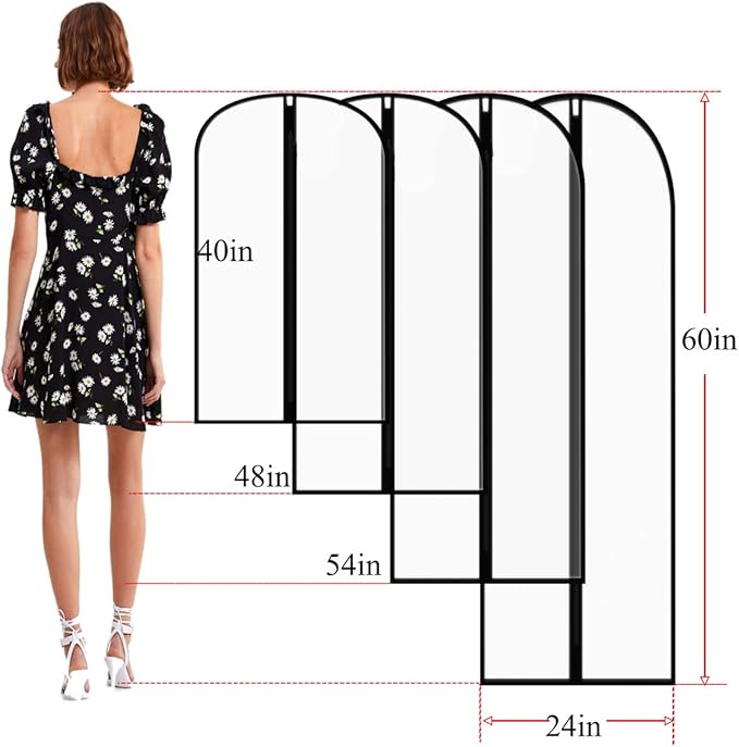 Clear Garment Bags for Hanging Clothes,48" Suit Bags for Closet Storage,12 Pack Garment Bags for Storage,Breathable Lightweight Dust Proof Cover with Balls and Study Full Zipper for Coats,Jackets