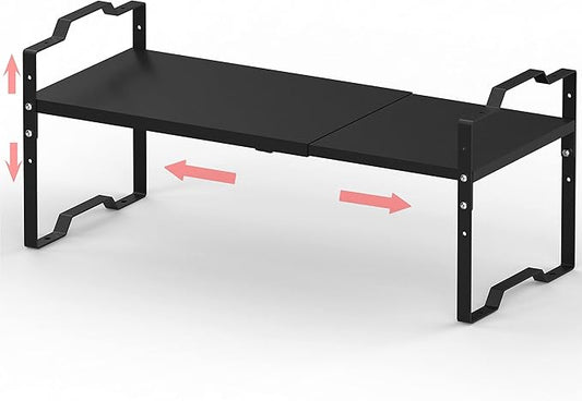 Expandable Shelf for Cabinet Organizer Adjustable Stackable Spice Rack at Kitchen and Bathroom More, Counter Countertop Cupboard Organization Pantry Storage(LARGE/1PACK/BLACK)