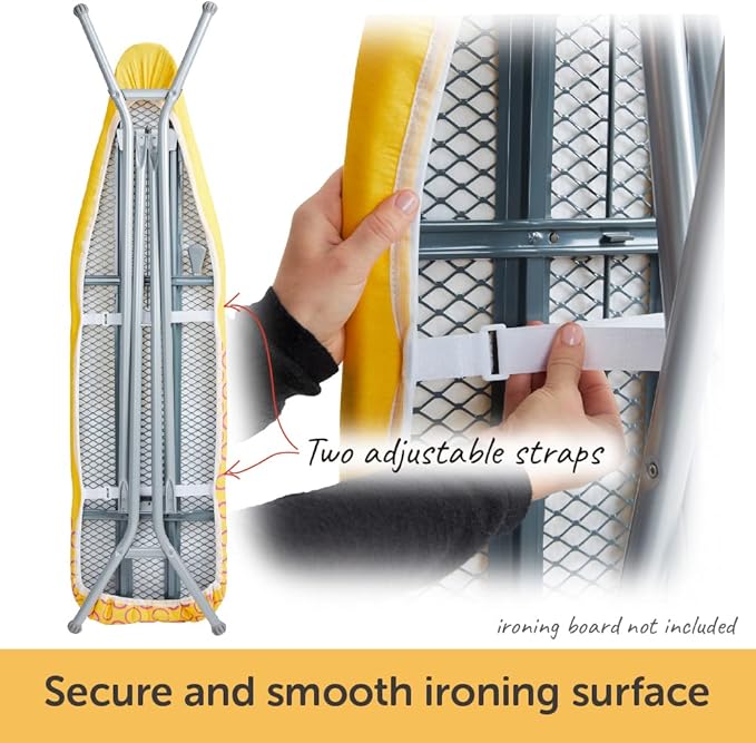 oliso Ironing Board Cover – 100% Cotton with Professional Felt Pad, Fits Standard 54" x 15" Boards – Secure Fit with Wide Elastic Edge & Adjustable Straps – Yellow